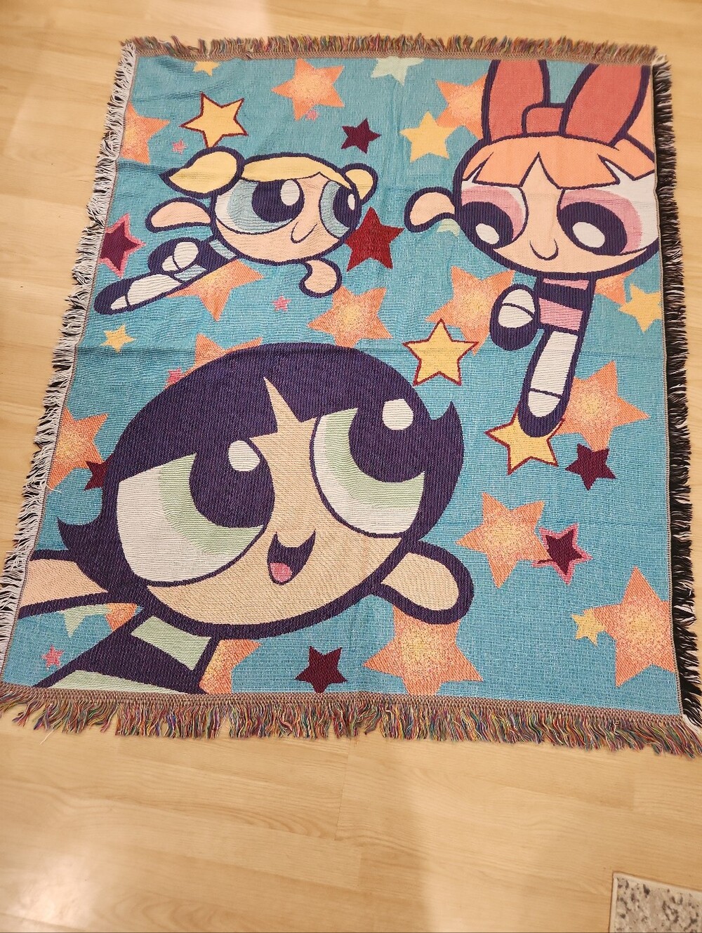 Rare Vtg.2001 Y2K PowerPuff Girls Woven Tapestry With Fringe50X60